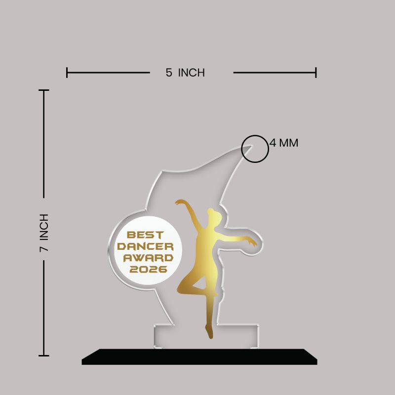 Personalized Best Dancer Award Dance Achievement Recognition Gift for Dancers, Students & Teacher UV Printed Acrylic Award Trophy (Best Dancer Trophy)